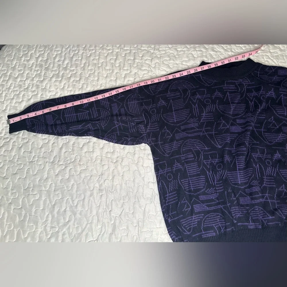 Vintage Mondo di Marco Geometric Sweater Purple Black Bold Knit L/52 Italy - Picture 9 of 9